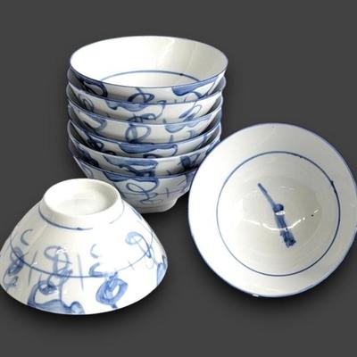 #82 • 8 Chinese Blue and White Porcelain Rice Bowls
