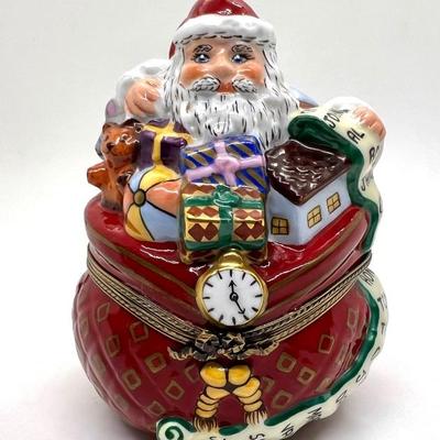 #138 • Rare Vintage Christopher Radko “Nick of Time” LE Hand-Painted Limoges Trinket Box w/ 22K Gilt Interior
