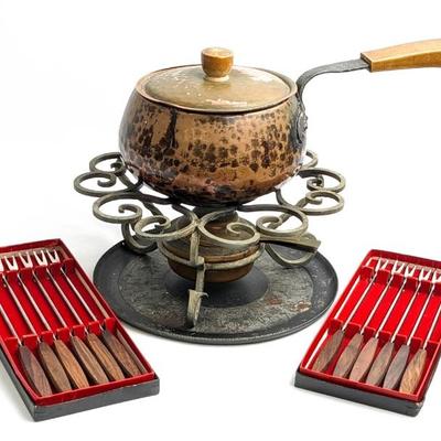 #81 • Vintage Stockli Netstal Swiss Copper Fondue Set
