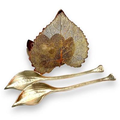 #78 • Micheal Michaud Calla Lily Spoon Set & Copper Leaf Candle Holder
