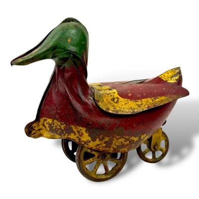 #183 • Antique Scheible Dayton Metal Duck Hill Climber Toy
