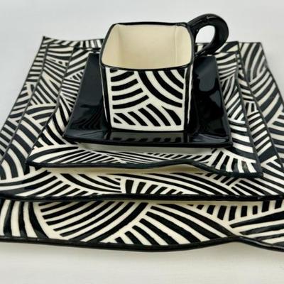 #149 • Signed Set of Mid-Century Black & White Geometric Pattern Dishes
