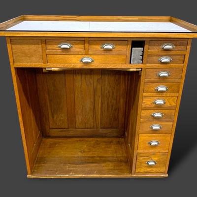 #123 • Antique 'Jessen & Rosberg' Jewlers/Watchmakers Oak Desk

