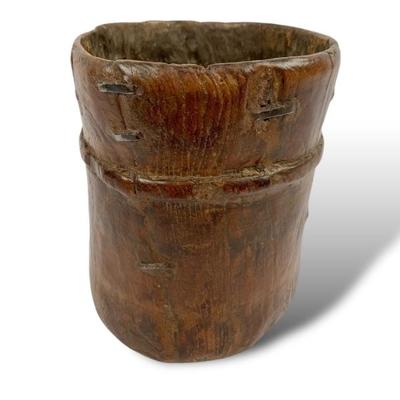 #7 • Antique Handcarved Wooden Grain Measurement Pot

