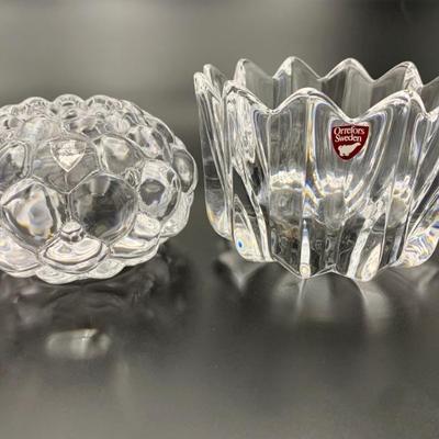 #45 • Orrefors Crystal Raspberry Votive and Fleur Pattern Bowl
