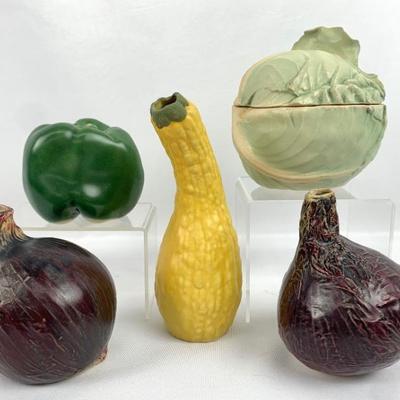 #52 • Patricia Garrett Signed Lifelike Ceramic Vegatables (lot of 5)
