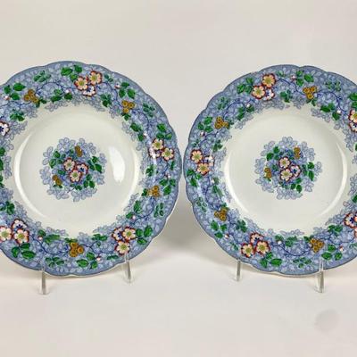 #107 • Two Ridgway 629 Floral Blue Large Soup Bowls
