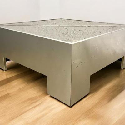 #26 • 1970's Steel Smoked Glass Block Coffee Table
