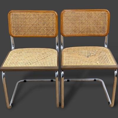 #54 • Pair Vtg. Breuer Cesca B32 Blond Cane Cantilever Chairs

