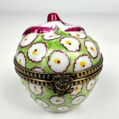 #140 • Limoges France “Decorated Apple” Peint Main Porcelain Trinket Box
