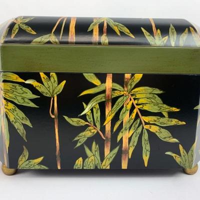 #50 • Chinese Black Laquer Wood Box Bamboo Theme
