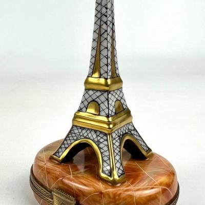 #132 • Limoges France "Eiffel Tower" Chamart Peint Main Porcelain Trinket Box
