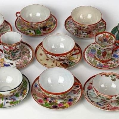#102 • 13 Sets Asian Eggshell Porcelain Cups and Saucers
