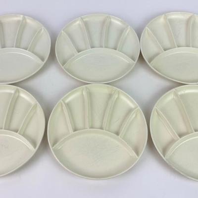 #147 • Set of 6 Mid-Century White Ceramic Divided Plates
