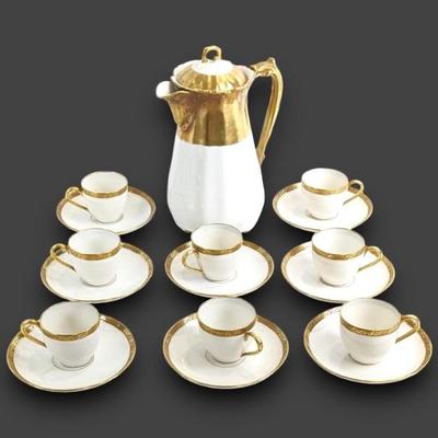 #150 • Limoges Service for 8 - Elysses Cups/Saucers, LS&S Chocolate Pot
