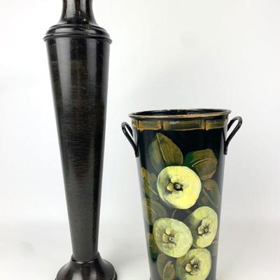 #87 • Handpainted Floral Vase and Tall Metal Vase
