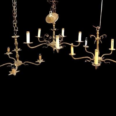 #174 • Three Vintage Spanish Brass Chandeliers
