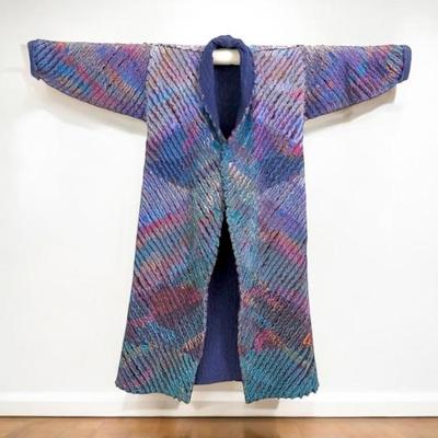 #125 • Tim Harding: Signed 1987 Fiber Art Long Kimono, Hanging Hardware
