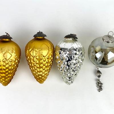 #114 • Four RARE Large Kugel Mercury Glass Ornaments
