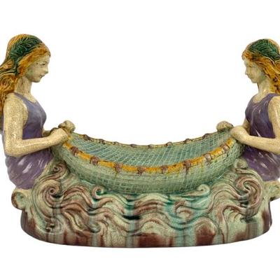 #6 • Antique Majolica Naiads Ocean Basket Centerpiece - Rare!
