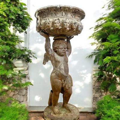 #17 • Antique Bronze Figural Cherub Fountain/ Planter
