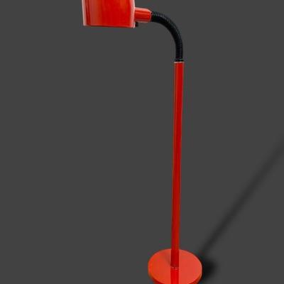 #20 • MCM Red Metal Gooseneck Floor Lamp- Works!
