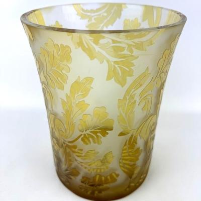 #170 • Tozai Art Glass Vase Etched Foliage in Golden Satin
