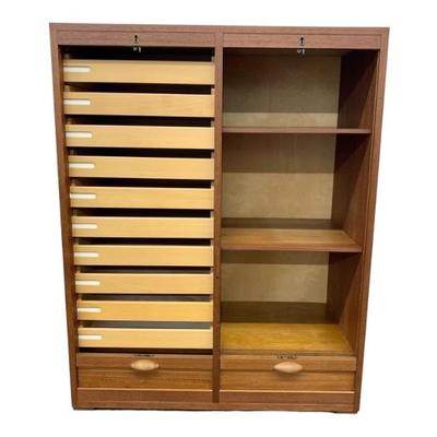 #137 • Danish Modern Teak Double Tambour High Chest by FREJ - ODENSE
