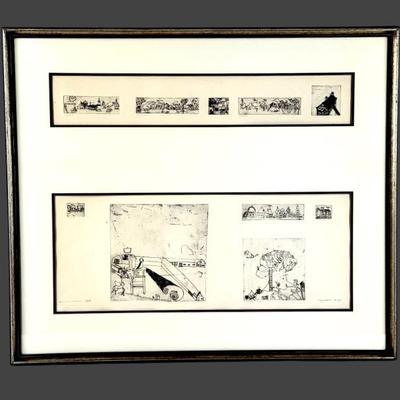 #161 • Sipke Huismans: 1966 “Town” Signed Framed Pencil Etching
