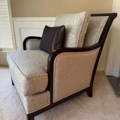 #1 Ethan Allen Halton Off-White Fabric Chair w/ Wood Trim - Like New!	