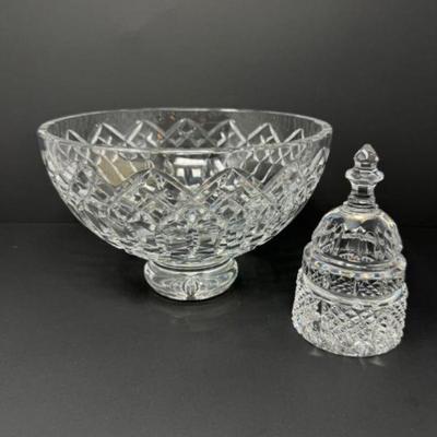 Elegant Waterford Crystal Bowl & Paperweight Set in Diamond-Cut Design	