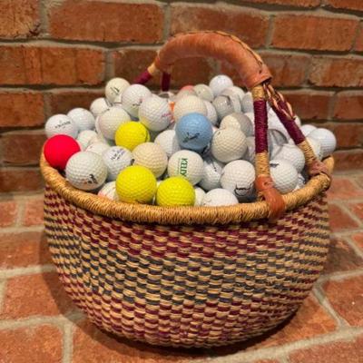 Large Basket Loaded w/ Colorful Golf Ball Collection	