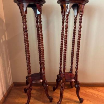 Grand Pair of Extra-Tall Barley Twist Pedestal Plant Stands	