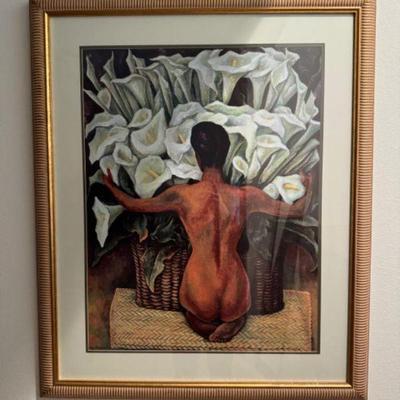 Large & Stunning Print of Diego Rivera's "Nude with Calla Lilies"	