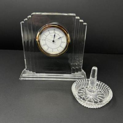 ﻿Waterford Crystal Quartz Clock & Waterford Crystal Glass Ring Holder	