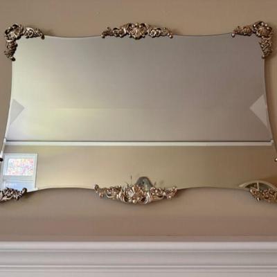 Large Frameless Mirror w/ Subtle Gilded Edges Detailing	