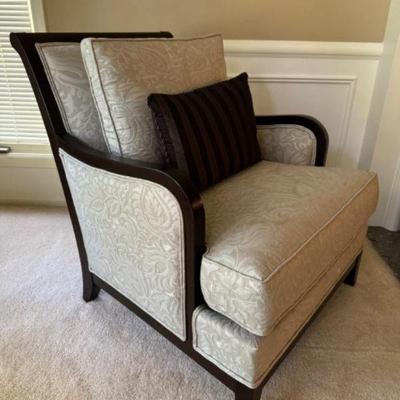 #2 Ethan Allen Halton Off-White Fabric Chair w/ Wood Trim - Like New!	