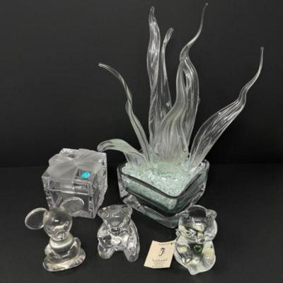 Elegant Blown Glassware Pieces:Tiffany and Co. Box,Fenton Bear, & More	