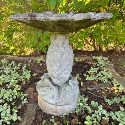 Concrete Bird Bath w/ Adorable Pineapple Base & Animal Figurines	