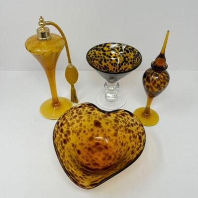 Vintage Perfume Bottles, Martini Glass, & Decorative Bowl	