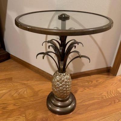 Unique Pineapple-Shaped Base Side Table w/ Glass Top	