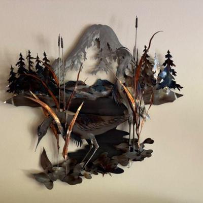 3D Cut Steel Bird Sculpture w/ Mountainscape Wall Decor - Very Large	