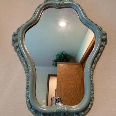 Ornate  Mirror w/ Floral Details in Pastel Blue Finish	