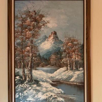 G. Whitman's Original Snowy Day Landscape (Oil on Canvas)	