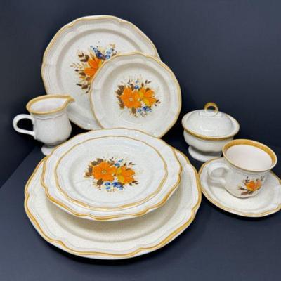 Vintage 70s Mikasa Garden Club Flower Fest Dinnerware Set (44 Pieces)	