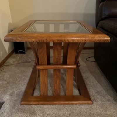 Gold-Trimmed Vintage Living Room Glass Side Table	