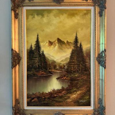 Large Original Oil Painting in Ornate Gold Frame Signed by Ward	