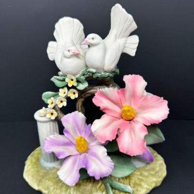 Capodimonte Italian Porcelain Doves & Floral Figurine	