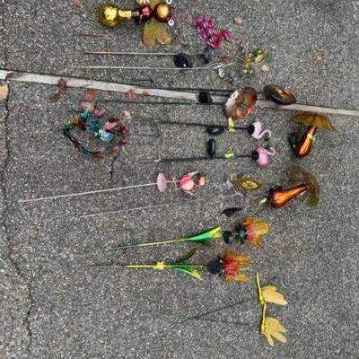 Extensive Collection of Blown Glass & Metal Yard Stakes & Hanging Arts	