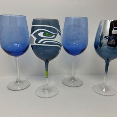 4 Pieces Seattle Seahawks Wine Glasses w/ Team Logo	